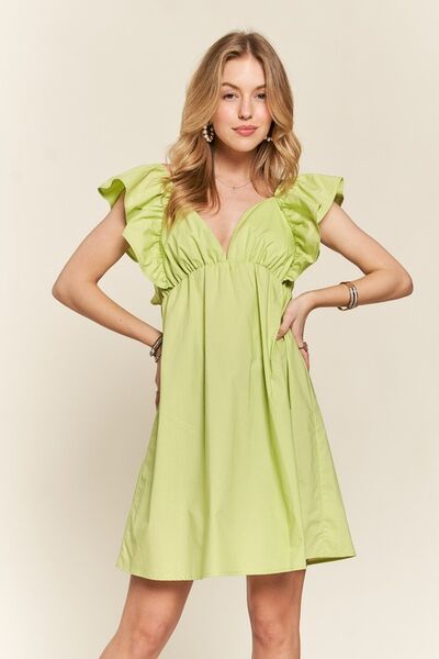 ADORA Babydoll Dress Lime Smocked Back Ruffled Cotton Cap Short Sleeve LIME be5bab38-4f59-4a8a-af57-bacacb15acb3-Min Trendsi