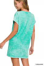 Zenana Premium T-Shirt Dress Turquoise Cotton Washed Short Sleeve be73723de3884d95ae55f244b84ea754-Max-Origin Trendsi