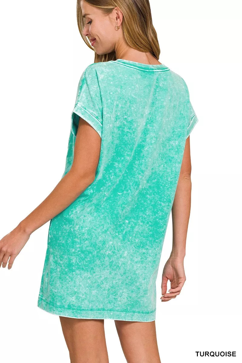 Zenana Premium T-Shirt Dress Turquoise Cotton Washed Short Sleeve be73723de3884d95ae55f244b84ea754-Max-Origin Trendsi