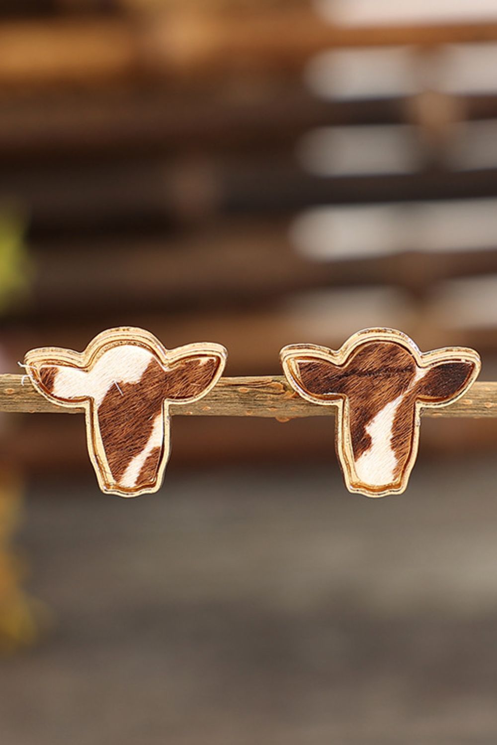 Stud Earrings PU Leather Bull Head Shape Brown Alloy Women Fashion Jewelry