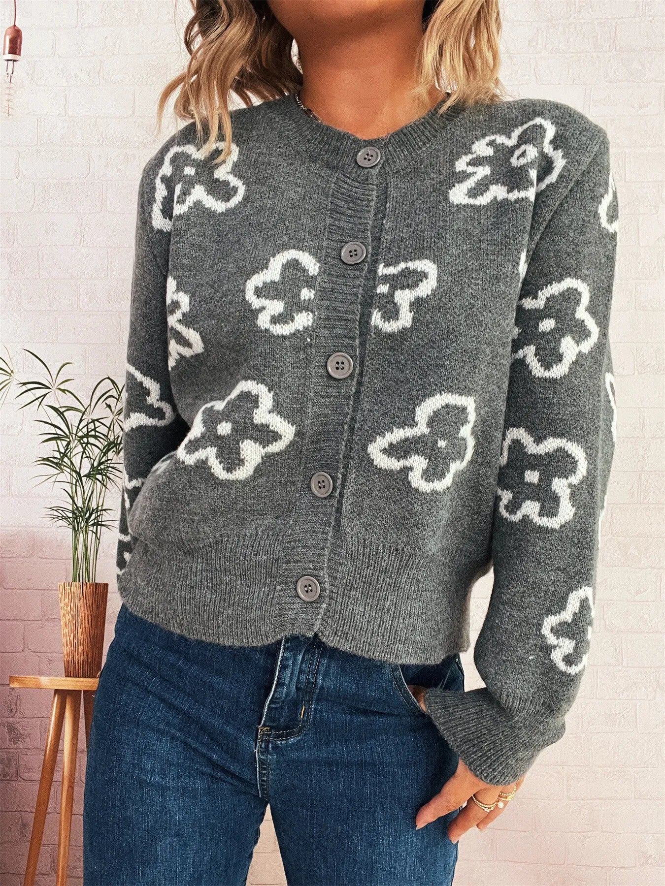 Women's Cardigan Floral Pattern Knit Button-Up Long Sleeve be8ff8a66a7d485b8ca2b5c5a5dac3b4-Max-Origin Trendsi