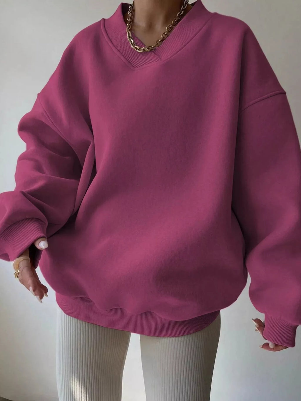 Women's Sweatshirt Dropped Shoulder Long Sleeve Oversized Pullover Rose Red be97bde4665a449cbd423cf55d8d20dd-Max-Origin Trendsi