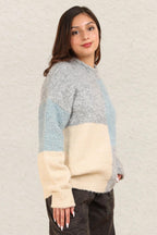 VERY J Sweater Woolen Blend Color Block Mock Neck Basic Style be9a6b2c-e103-4001-87d5-3608853291e8-Max Trendsi