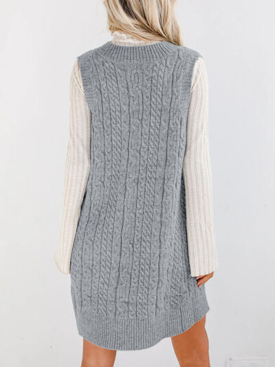 Lovelet Sweater Dress Mini V Neck Sleevless Cable Knit Overall bea00ecd-5517-4515-9e20-d451c16a5cfb-Min Trendsi