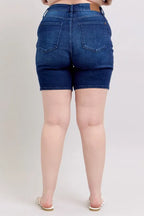 Judy Blue Bermuda High Waist V-Front Dark Blue Pocketed beb550ed-0706-423c-8c71-8e89e2c9d6ab-Max-Origin Trendsi