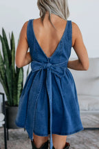Denim Skater Dress V-Back Bow Tied Halter Empire Waist bec64d27-50ab-4c9e-bd29-15a152239947-Max-Origin Trendsi