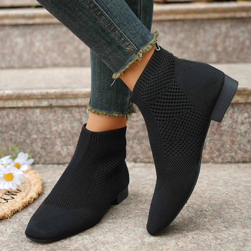 Women's Ankle Boots Mesh Knit Stretch Comfort Fit Mid Heels becd7a17d45e49f09309e5f1d53f8548-Max-Origin Trendsi