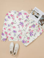 Women's Lounge Set Floral Print Round Neck Top and Drawstring Pants 2 Pcs beda3a8e40fc43cd849b5b2282375dce-Max-Origin Trendsi