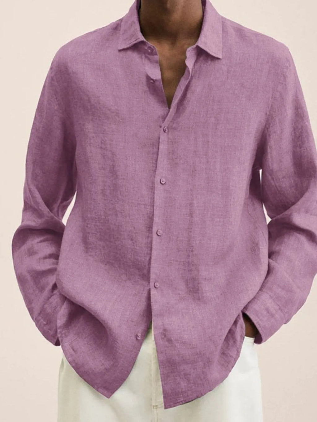 Men's Shirts Cotton Blend Classic Solid Long Sleeve Tops Lightweight S-4XL Dusty Pink bedfc641-26ba-445a-bb05-6773410cbe6e-Max-Origin Trendsi