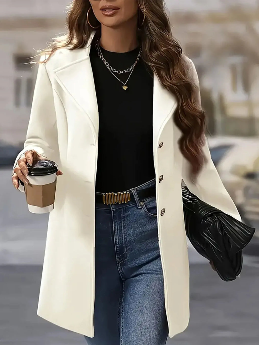 Women's Longline Blazer Coat Cream Single-Breasted Buttoned Outwear bee970f7c20a4d57ae8bd8b172d0e0d1-Max-Origin Trendsi