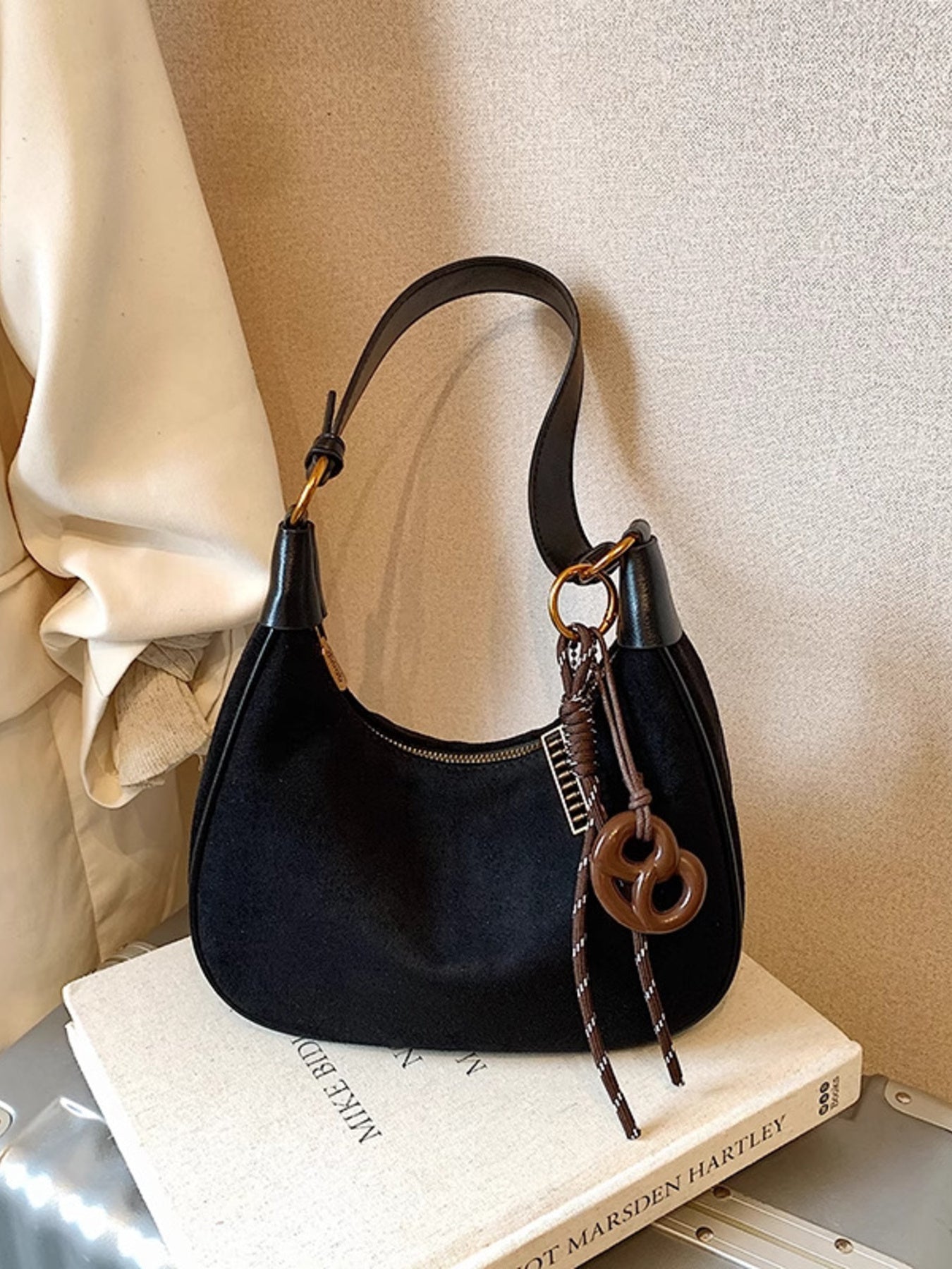 Adjustable Strap Small Suede Shoulder Bag