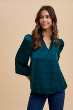 Annie Wear Satin Blouse V Neck Notched Long Sleeve bef978c9-43d5-4ba0-82c5-18735f8dd814-Min Trendsi