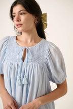 Mittoshop Mini Dress Cotton Tassel Tie Plaid Blue Gauze Short Sleeve bf2446fdf132421183862aaeab2083b7-Max-Origin Trendsi