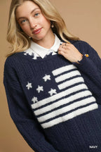 Umgee Womens Sweater Navy American Flag Distressed Knit Pullover bf2c8b66-4224-4fd0-80e4-6545e5e1e752-Max-Origin Trendsi