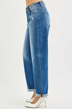 RISEN Womens Barrel Double Roll Up Jeans Mid Rise Dark Wash Plus Sizes bf334d144cd54e1697c305efa268bc5b-Max-Origin Trendsi