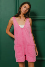 BiBi Denim Shortall Pink Patch Pockets Washed V Neck Jumpsuit bf34288be3904328a681916c08159946-Max-Origin Trendsi