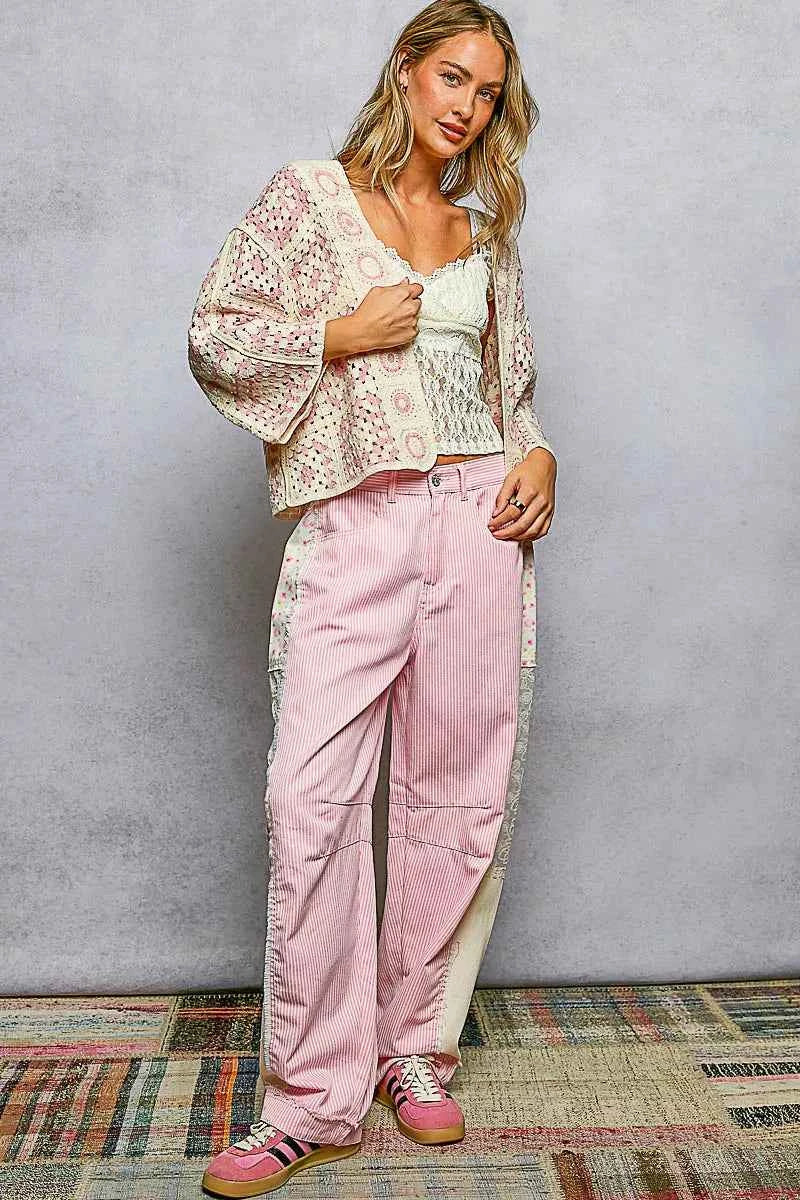 POL Crochet Cardigan Pink Multi Open Front with Granny Square Pattern bf428eb8-fcdb-4e7e-bcb2-25b03715d46a-Max-Origin Trendsi