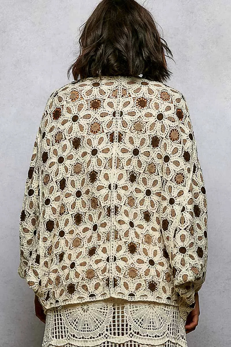 POL Crochet Knit Cardigan Gray Multi Open Front Floral Pattern bf49cc0b-4660-41f8-9d9b-29a3fe5003ff-Max-Origin Trendsi