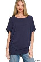Zenana Women's Hacci Dolman Sleeve Boat Neck Top