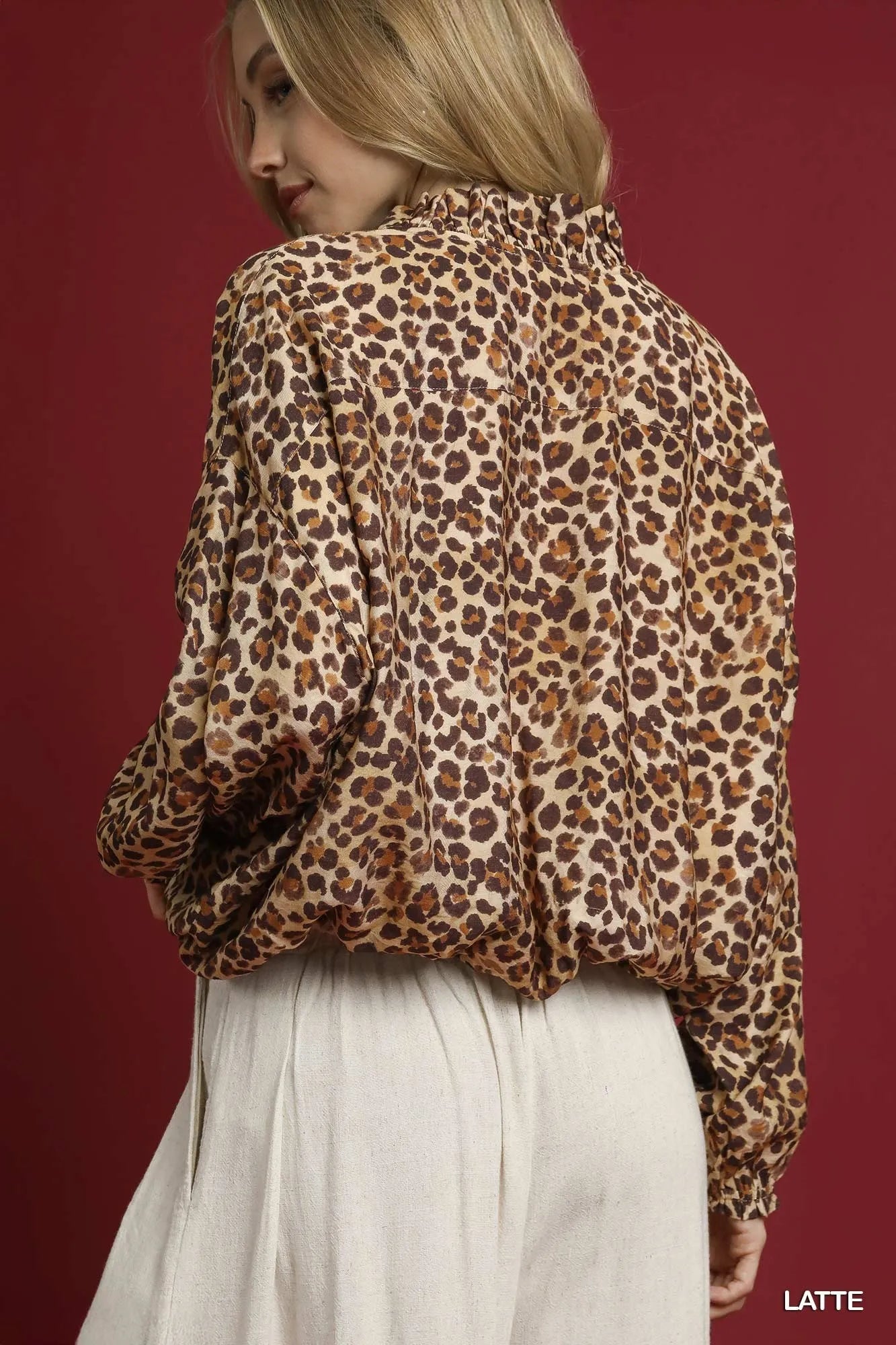 Umgee Blouse Leopard Print Balloon Long Sleeve Ruffled Top bf661ee2-9597-4b22-84ea-61138b083258-Max-Origin Trendsi