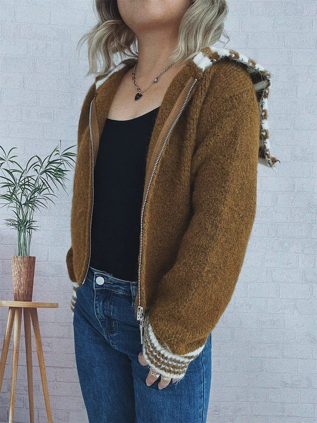 Women's Cardigan Striped Zip-Up Knit Long Sleeve Collared bf6675c6a52b45d3b53b95ba2c2527b2-Max-Origin Trendsi