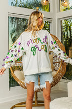 BiBi Womens Pullover Off White Fleur De Lis Sleeve Mardi Gras bf688029470942968a00a05bce320754-Max-Origin Trendsi