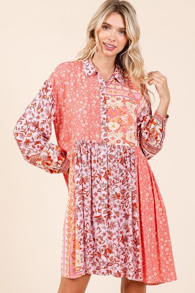 Mittoshop Shirt Dress Floral Long Sleeve Pocketed Short bf8334c3-5be2-4c4a-9560-e5d23a94d90c-Min Trendsi
