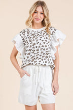 Lime 'N' Chili Top Ribbed Leopard Print Ruffle Detail Sleeveless White Blouse WHITE COMBO bf86e60eda0d4b748557829b6675d2c5-Max-Origin Trendsi