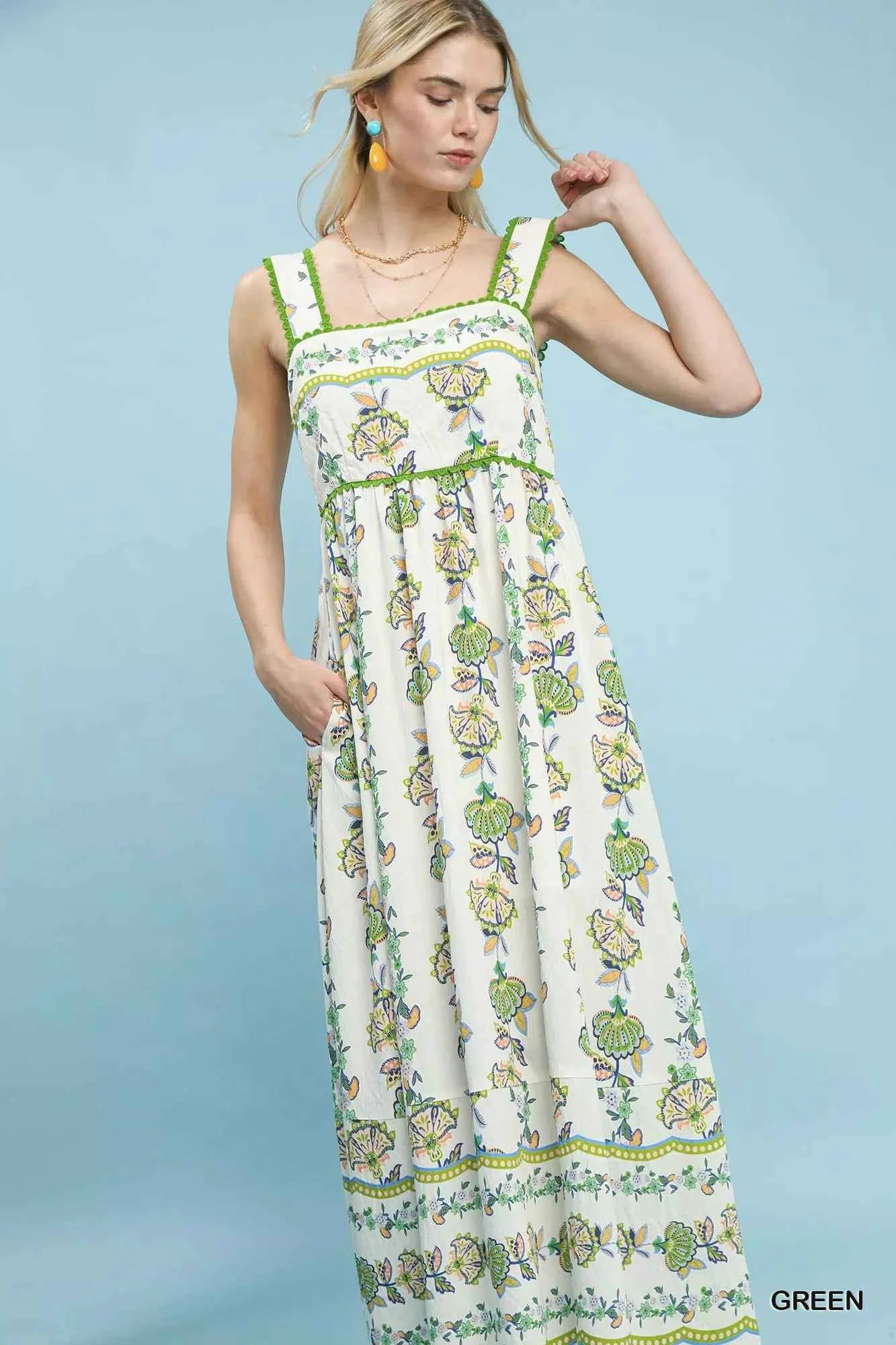 Umgee Floral Print Tiered Midi Dress