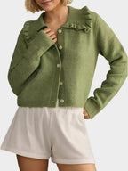 Women Cardigan Frill Collared Cotton Blend Knit Button Up Neck Long Sleeve bf97550c-16b9-4876-9e93-d4a7f5dd48de-Max Trendsi