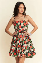 Davi & Dani Mini Dress Black Floral Scalloped Cutout Back Ruffled Black bf99c361de1447aabbb5474fbbfc7426-Max-Origin Trendsi