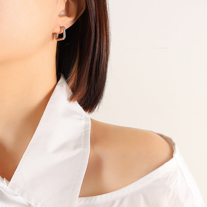 18K gold-plated Earrings Titanium Steel Hoop Geometric Huggie Fashion Jewelry Silver Square One Size bf9c103d-2935-498e-8cdb-7ef4ecd82157-Max Trendsi