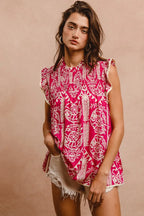 BiBi Women's Blouse Pink Floral Printed Ruffle Short Sleeve Top bf9e4f93f86e42d7abcc282ab4efcbed-Max-Origin Trendsi