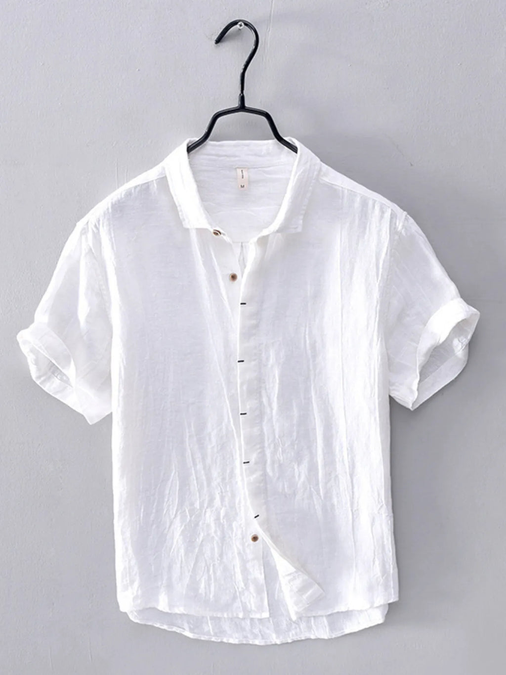 Men's Shirt Lightweight Flax Button Up Short Sleeve Top White bf9ecd1e64de447793b749db67a78650-Max-Origin Trendsi