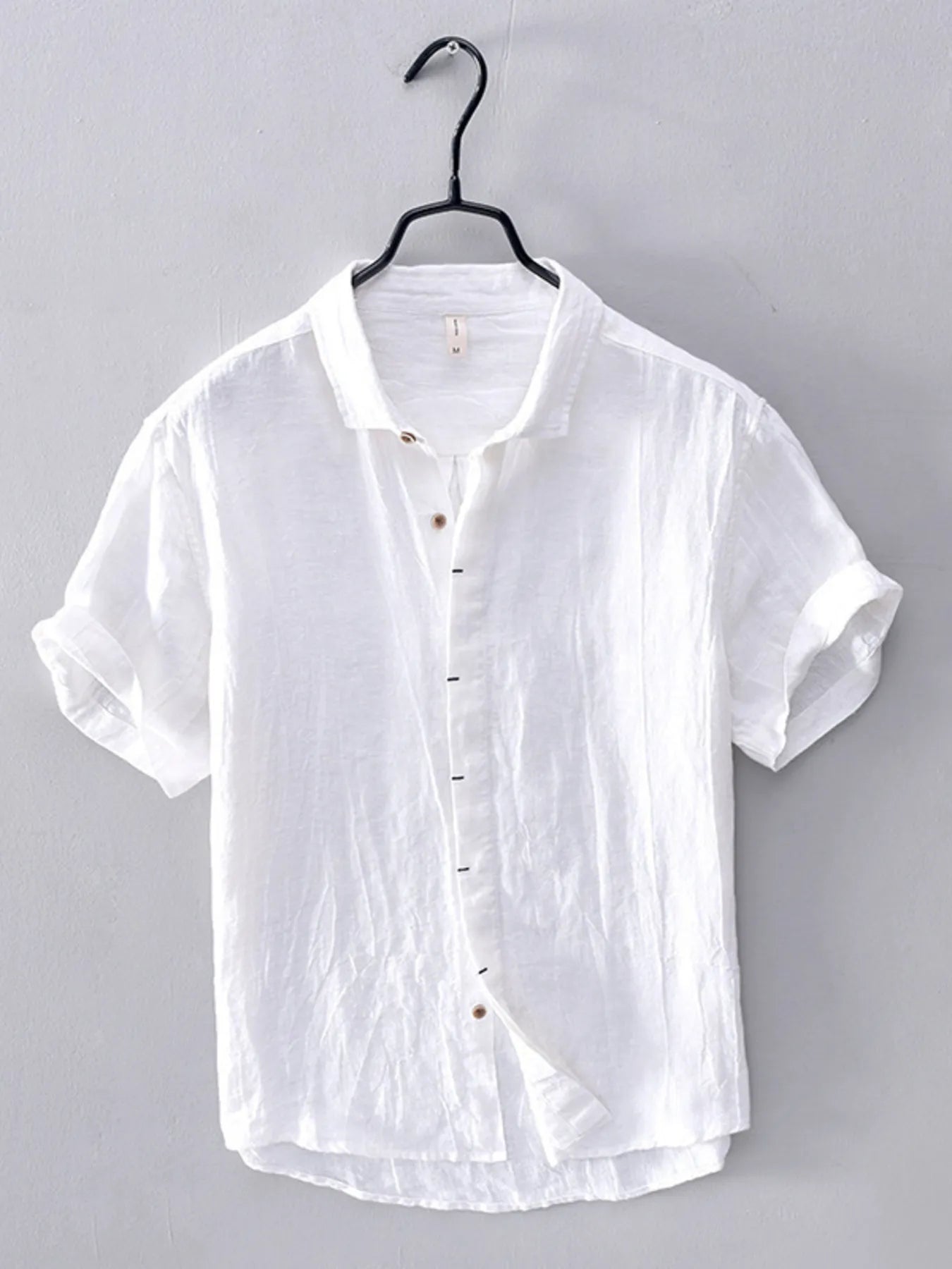 Men's Shirt Lightweight Flax Button Up Short Sleeve Top White bf9ecd1e64de447793b749db67a78650-Max-Origin Trendsi