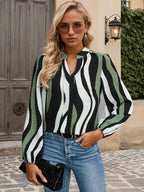 Women's Blouse Sage Striped Notched Long Sleeve Top bfa00111-75c0-4f26-9f50-c9ffc454213f-Max-Origin Trendsi