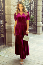 Maxi Dress Tiered Notched Short Sleeve Dress with Pockets bfa3400c-a2a4-4de9-accf-5669faf42598-Max Trendsi
