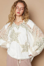 POL Ivory Blouse Star Patch Lace Contrast Long Sleeve Hooded Top Ivory Multi bfb901ab-8fd3-4c78-82c1-9c5cf148cce2-Max Trendsi
