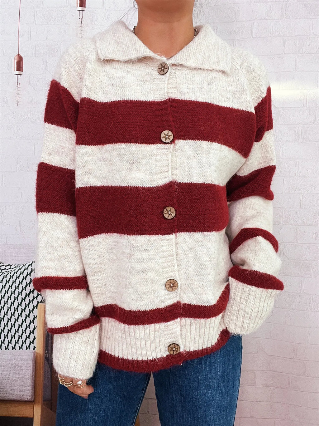 Women's Cardigan Striped Button-Up Cozy Soft Long Sleeve bfbf2d8f03894ea6b277b0cc13c2468b-Max-Origin Trendsi