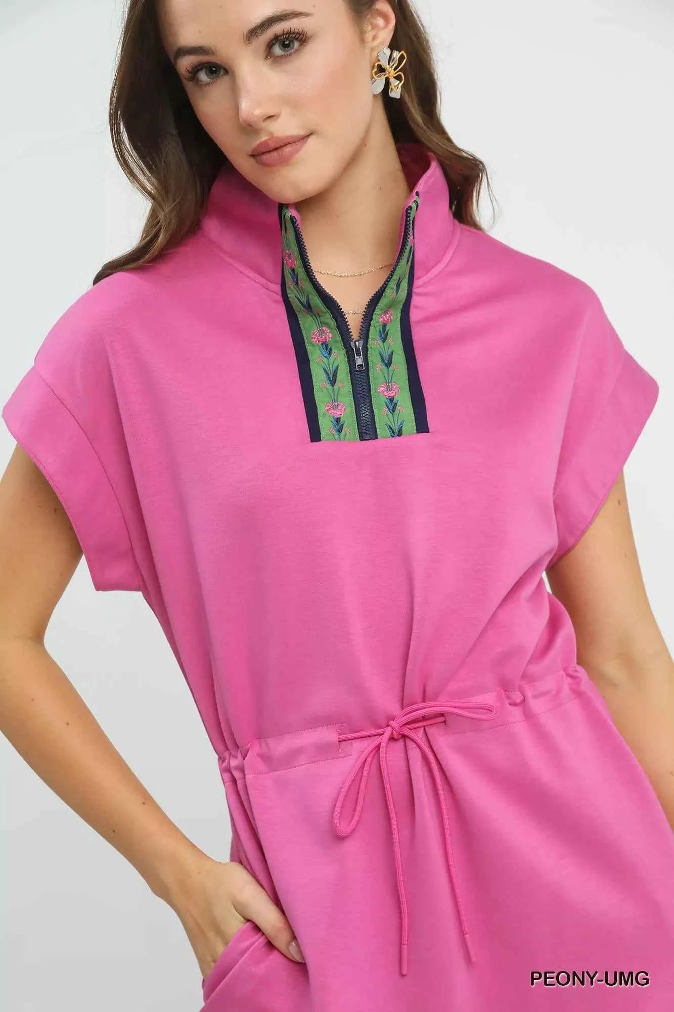 Umgee Dolman Sleeve Zip Detail Dress