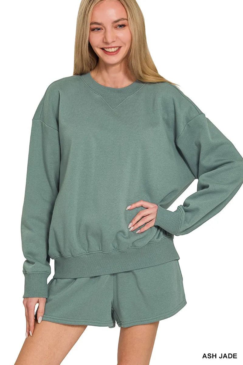 Zenana Women's Activewear Set Fleece Long Sleeve Sweatshirts & Shorts 2 Pcs ASH JADE bfc24e6989264e5f88b111bfdf55aad8-Max-Origin Trendsi