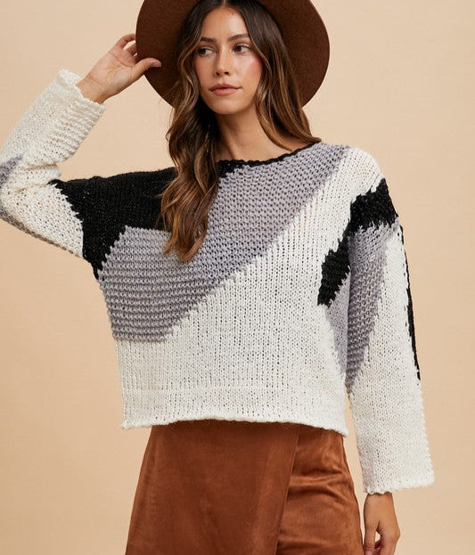 Women's Sweater Annie Wear Color Block Black Combo Long Sleeve Pullover Black Combo