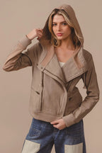 BiBi Jacket Textured Woven Rider Hooded Long Sleeve Zipper VINTAGE LATTE bfc9affeffc84388a6c4d8d9b300cb2d-Max-Origin Trendsi