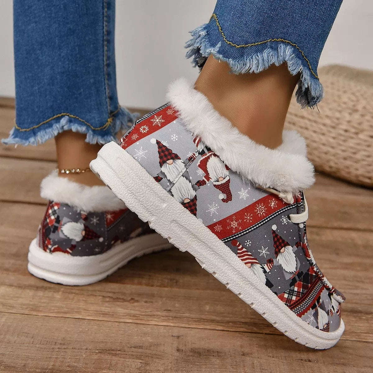 Christmas Women's Sneakers Print Round Toe Canvas Fluff Flats bfca9c1bb4cf4414b3fb7623dba737a3-Max-Origin Trendsi