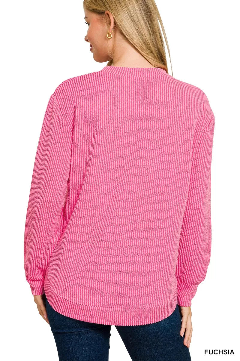 Zenana Women's Raised Rib Knit Top Fuchsia Round Neck Long Sleeve Plus Sizes bfd486aee9714921890c91725090e0db-Max-Origin Trendsi