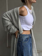 Women Cardigan Longline Open Front Fuzzy Knit Brushed Soft Acrylic Solid bfd4e7d7-553d-4a13-b0b5-acb661bf16ff-Max Trendsi