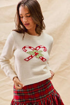 SO ME Christmas Women's Sweater Candy Cone Ivory Red Cropped Pulover bfe25836-0d94-4392-a3c1-c99ab1d6df63-Max-Origin Trendsi