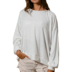 BiBi Casual Knit Sweatshirt Loose Ivory Pullover Loop Terry Long Sleeve Top
