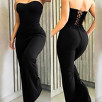 Women's Strapless Jumpsuit Black Strapless Lace-Up Back Party Club & Daily Outfit