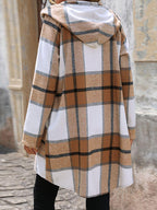 Hooded Plaid Coat Drawstring Hood Zip Up Long Sleeve Outerwear c0039c14-2a70-4b15-8c23-216624d291ab-Max Trendsi